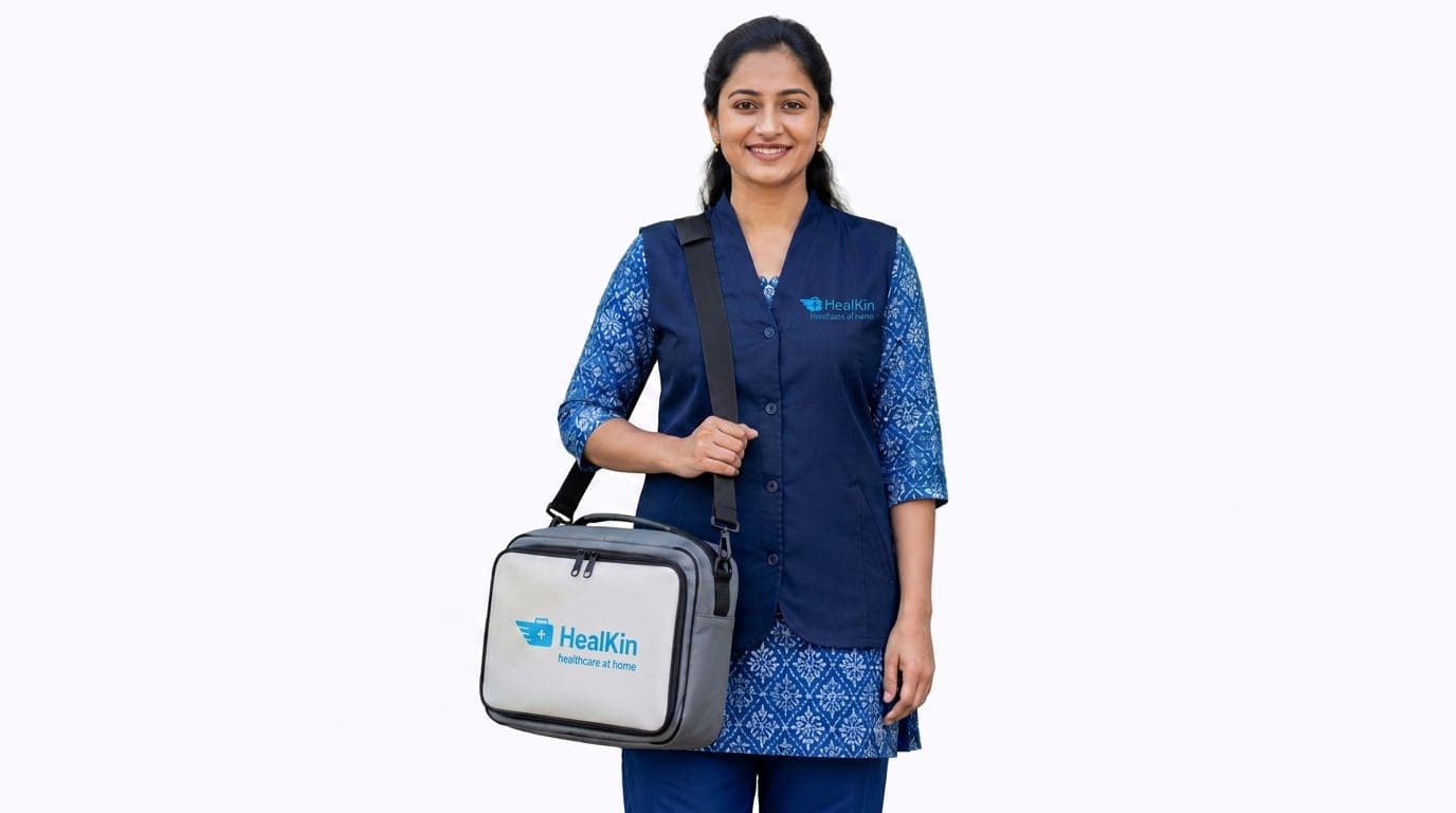Healkin nurse on a home visit in Bandra, Mumbai