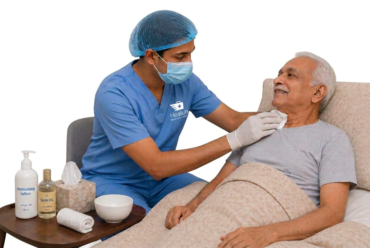 Dedicated Healkin nurse providing home healthcare to a patient in Mumbai